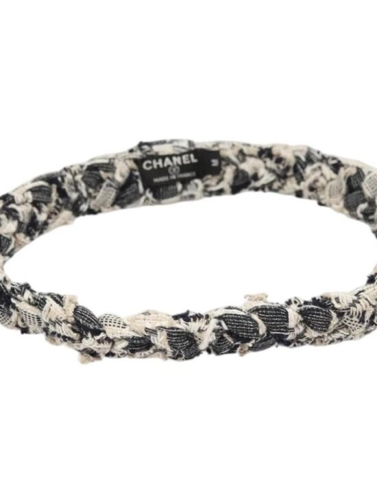 CHANEL Hair Band Tweed White Navy CC Auth bs26189 main image 7